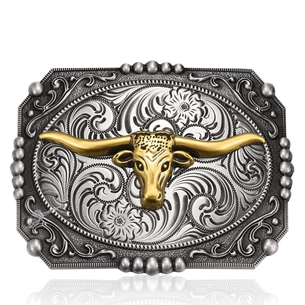 1129 Antique Cross Horse Belt Buckle , Running Horse Bull Cowboy Western